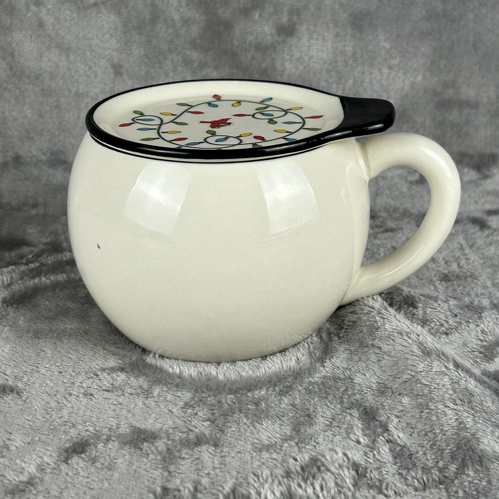 Temptations By Tara Kawaii Face Mug With Saucer Lid Holiday Themed Dove & Lights - Picture 3 of 13